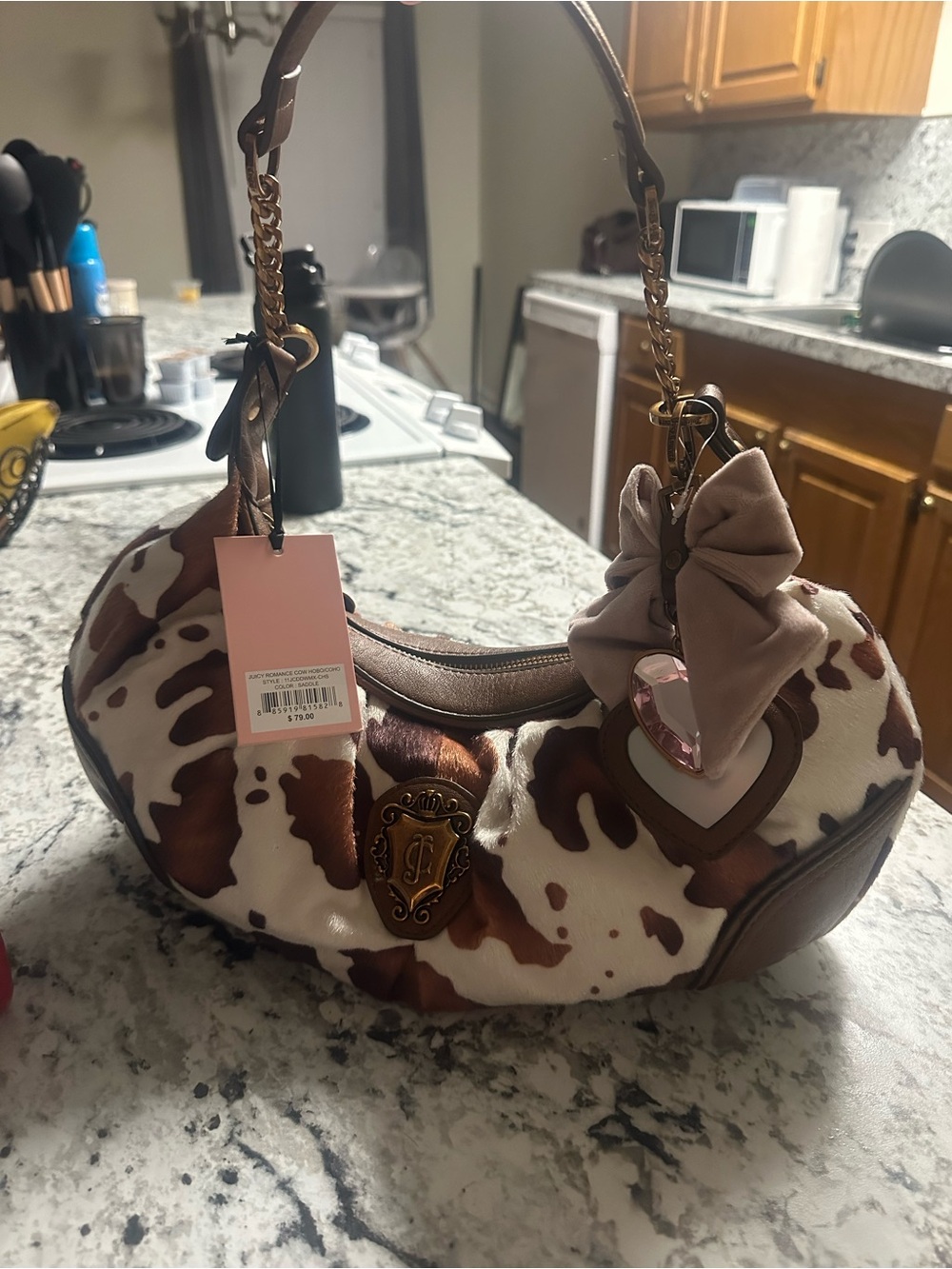 Juicy Couture Brown & White Cow Print Shoulder Bag - Picture 1 of 2